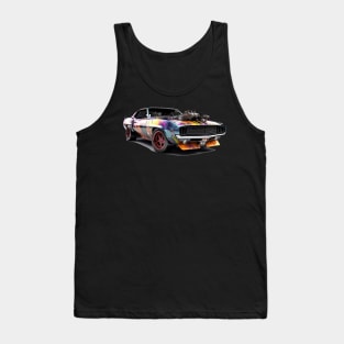 Steam-Powered Fury: A Graphic Drawing of a Steampunk American Muscle Car Tank Top